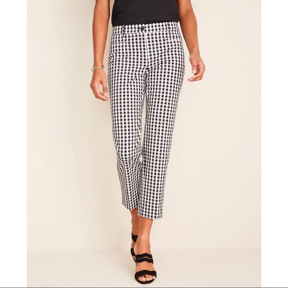 New Ann Taylor Black White Gingham Cotton Crop Mid Rise Ankle Pants Preppy retro